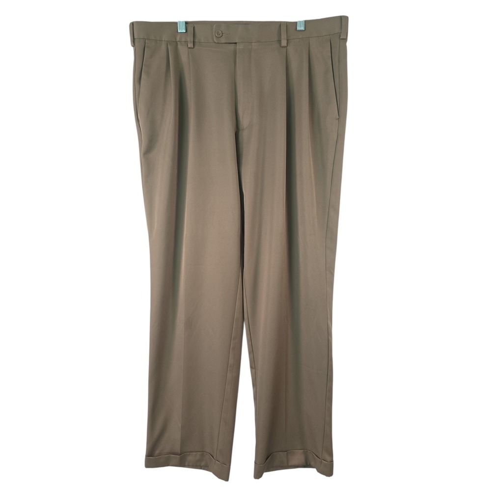 Perry Ellis America Mens 38x32 Khaki Pleated Dress Pants Tan Classic Tailored